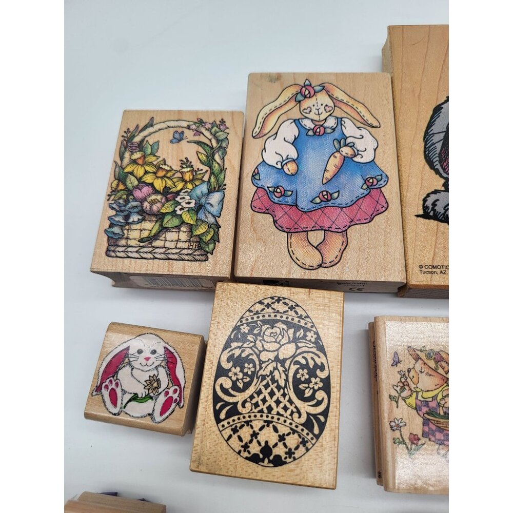 EASTER, SPRING Lot of 24 Wood Mounted Rubber Stamps Bunny Ducks Egg Religious - Picture 4 of 7